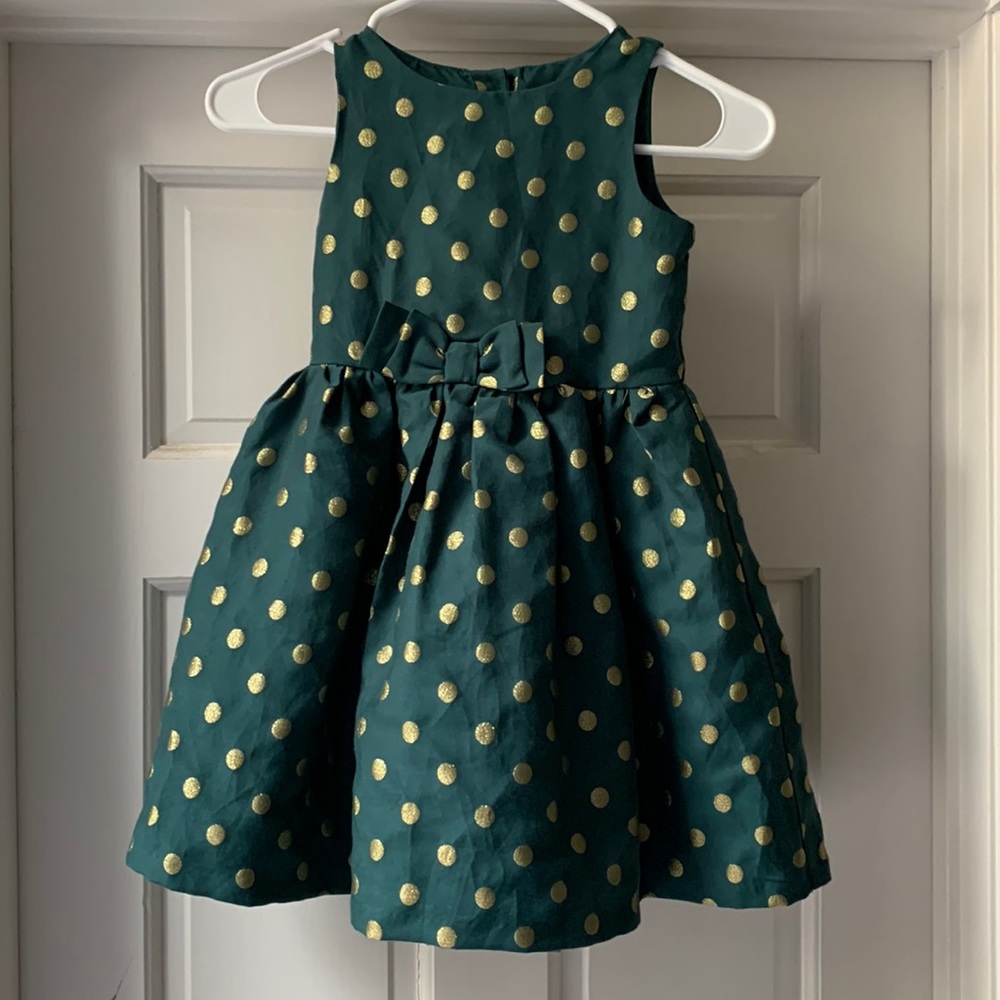 Gymboree, holiday dress, childrens size 5, green and gold, lots of layers lined